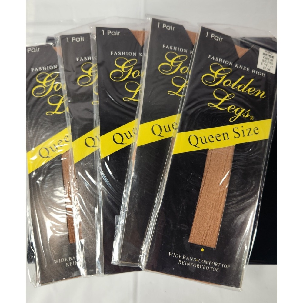 NEW Vintage Lot of 5 QUEEN Golden Legs‎ Fashion Knee High Beige 100% Nylon NY